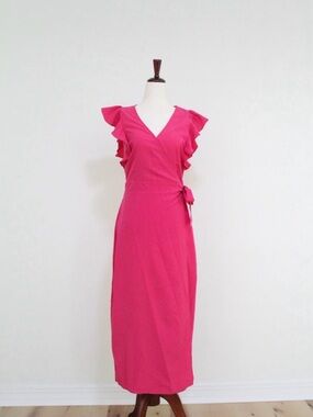 Hot Pink Midi Wrap Dress